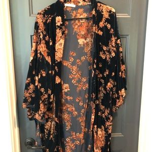 Navy velour kimono